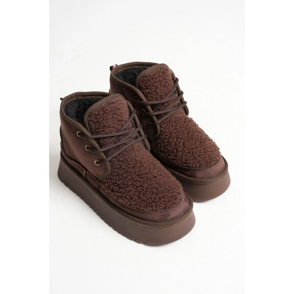 Loana Kadın Kürklü Acı Kahve Kışlık Kalın Tabanlı Bot