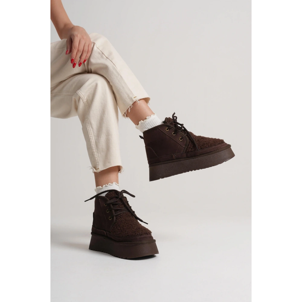 Loana Kadın Kürklü Acı Kahve Kışlık Kalın Tabanlı Bot