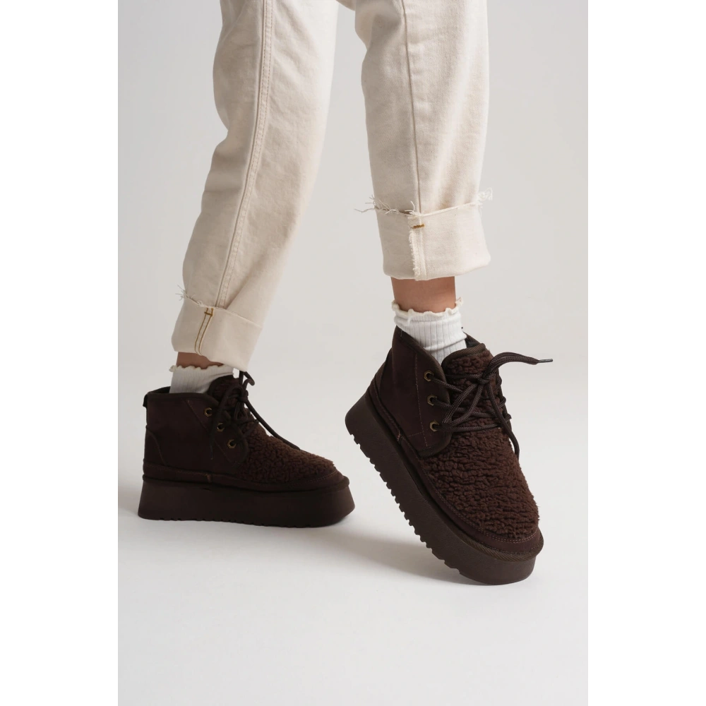 Loana Kadın Kürklü Acı Kahve Kışlık Kalın Tabanlı Bot