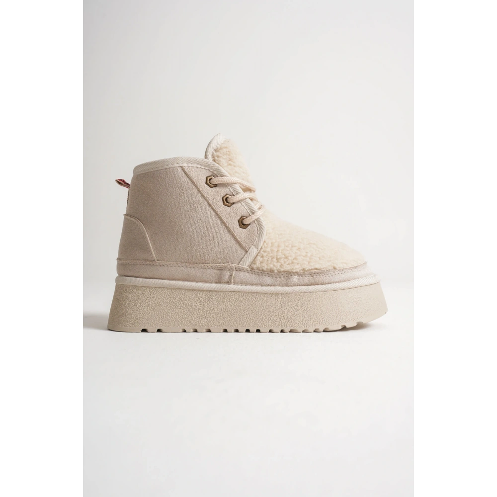 Loana Kadın Kürklü Bej Kışlık Kalın Tabanlı Bot