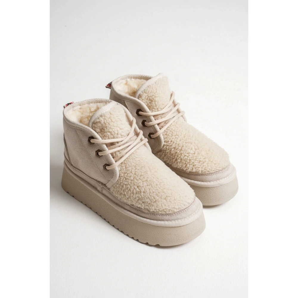 Loana Kadın Kürklü Bej Kışlık Kalın Tabanlı Bot
