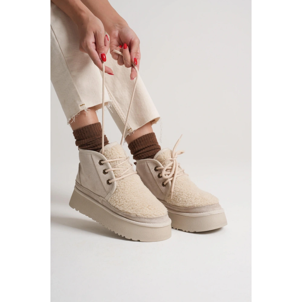 Loana Kadın Kürklü Bej Kışlık Kalın Tabanlı Bot