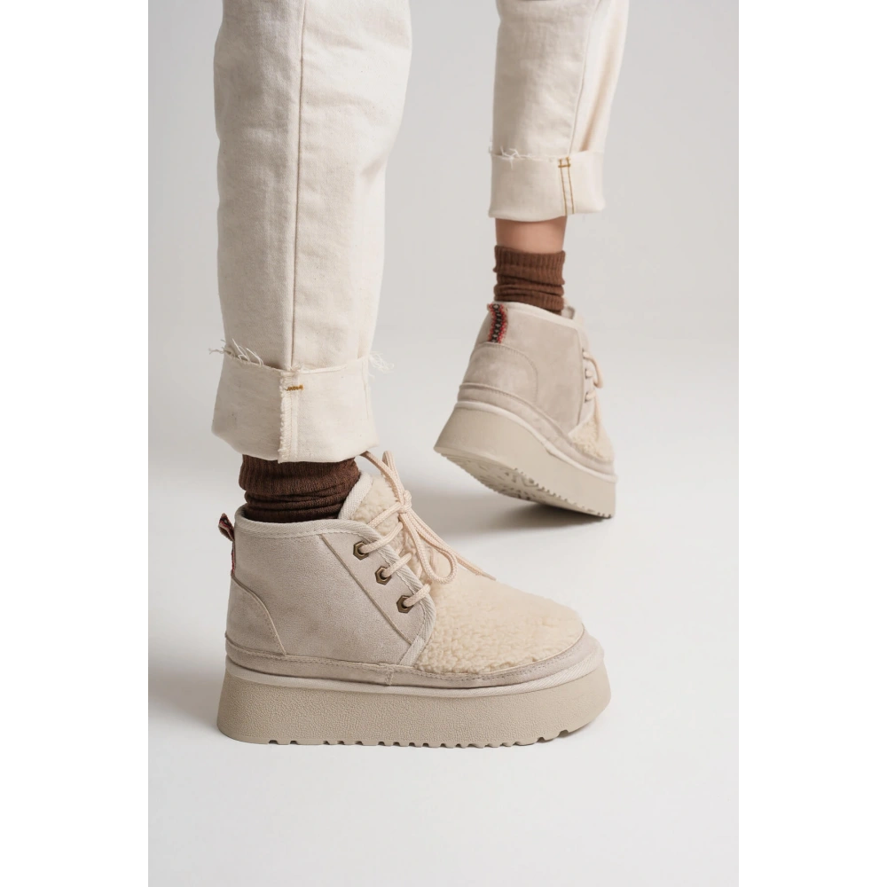 Loana Kadın Kürklü Bej Kışlık Kalın Tabanlı Bot