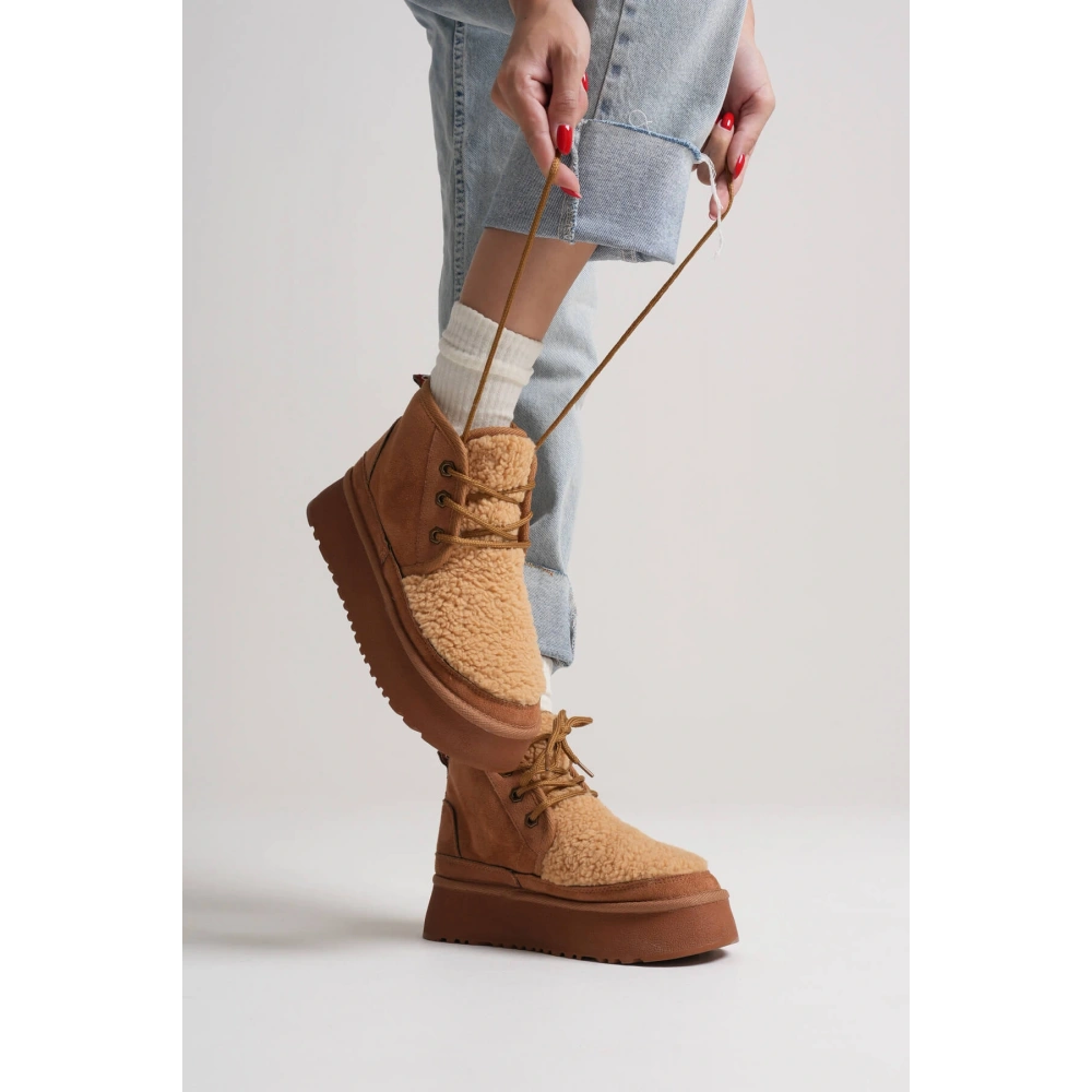 Loana Kadın Kürklü Taba Kışlık Kalın Tabanlı Bot