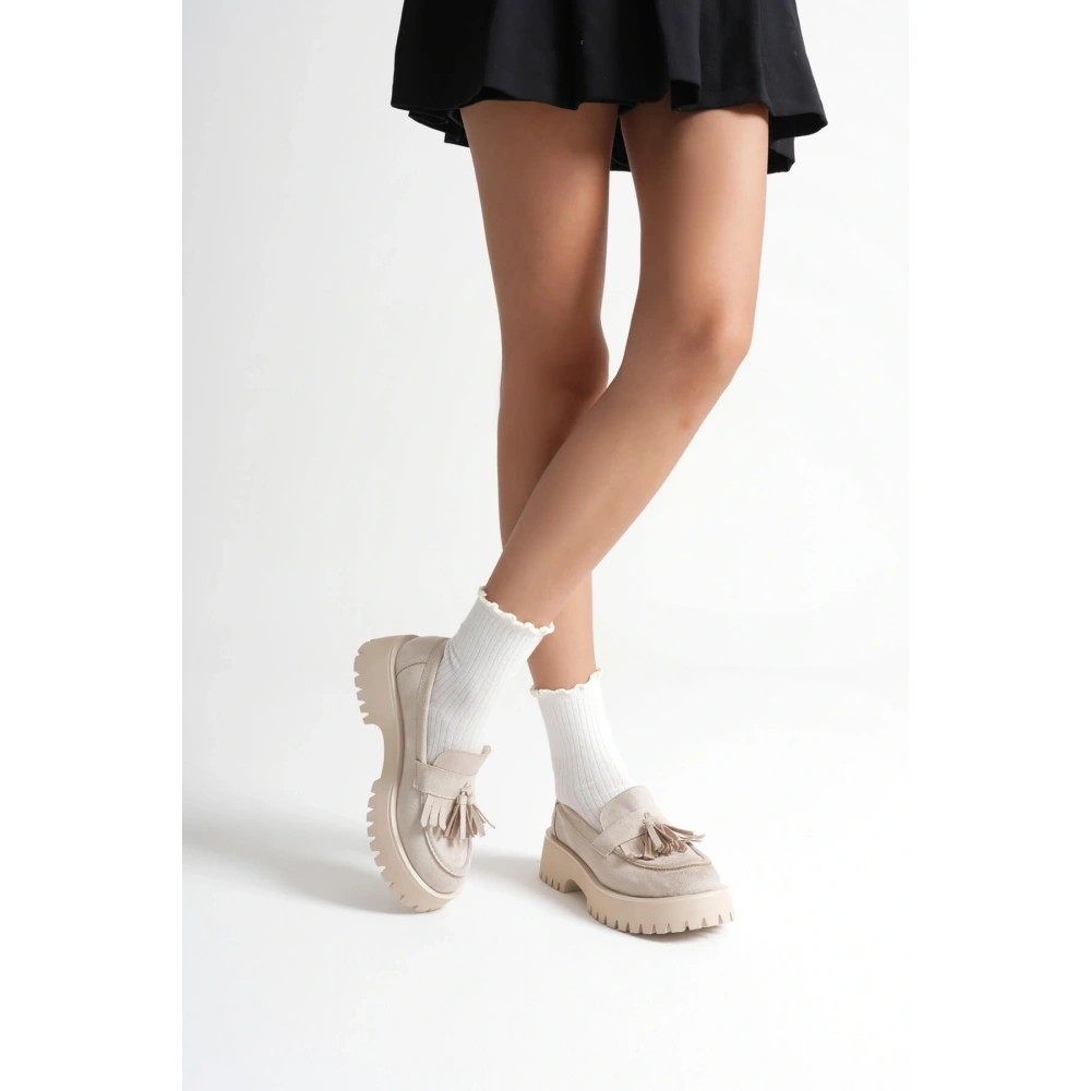 Mina Kadın Günlük Bej Süet Loafer Ayakkabı