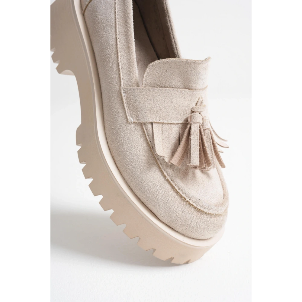 Mina Kadın Günlük Bej Süet Loafer Ayakkabı