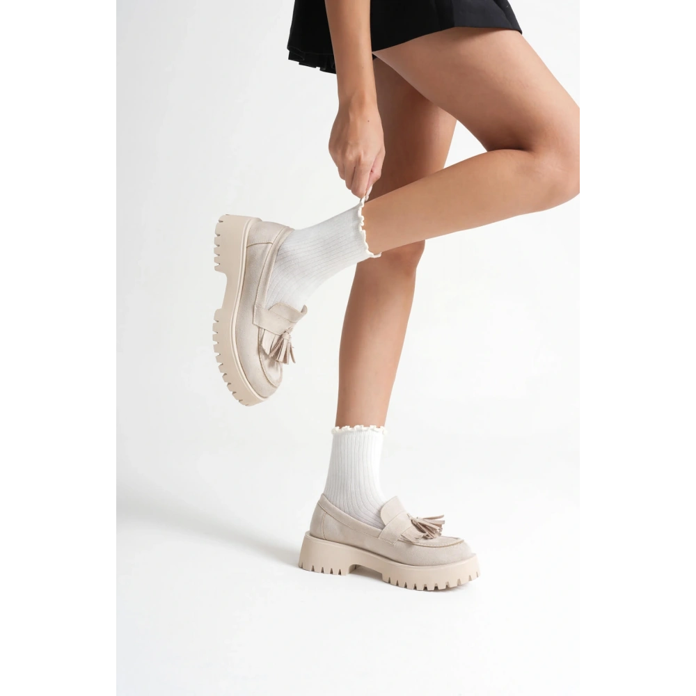 Mina Kadın Günlük Bej Süet Loafer Ayakkabı