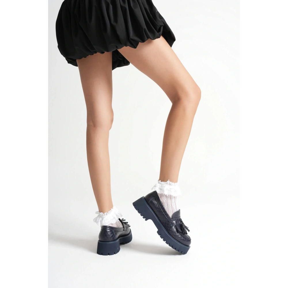 Mina Kadın Günlük Lacivert Kroko Baskılı Loafer Ayakkabı