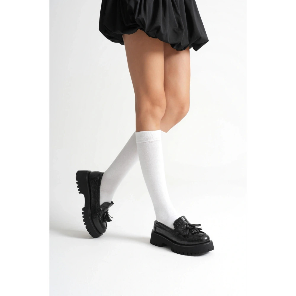 Mina Kadın Günlük Siyah Kroko Baskılı Loafer Ayakkabı