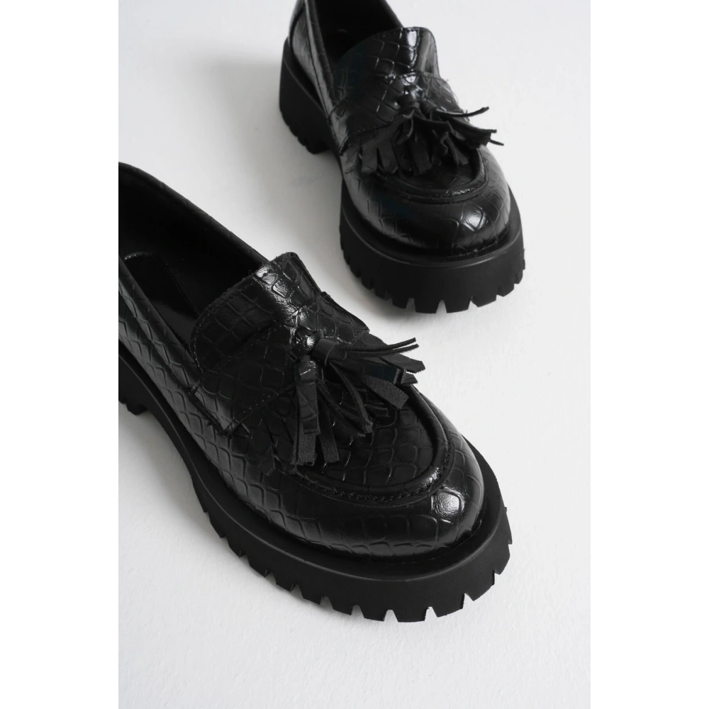Mina Kadın Günlük Siyah Kroko Baskılı Loafer Ayakkabı