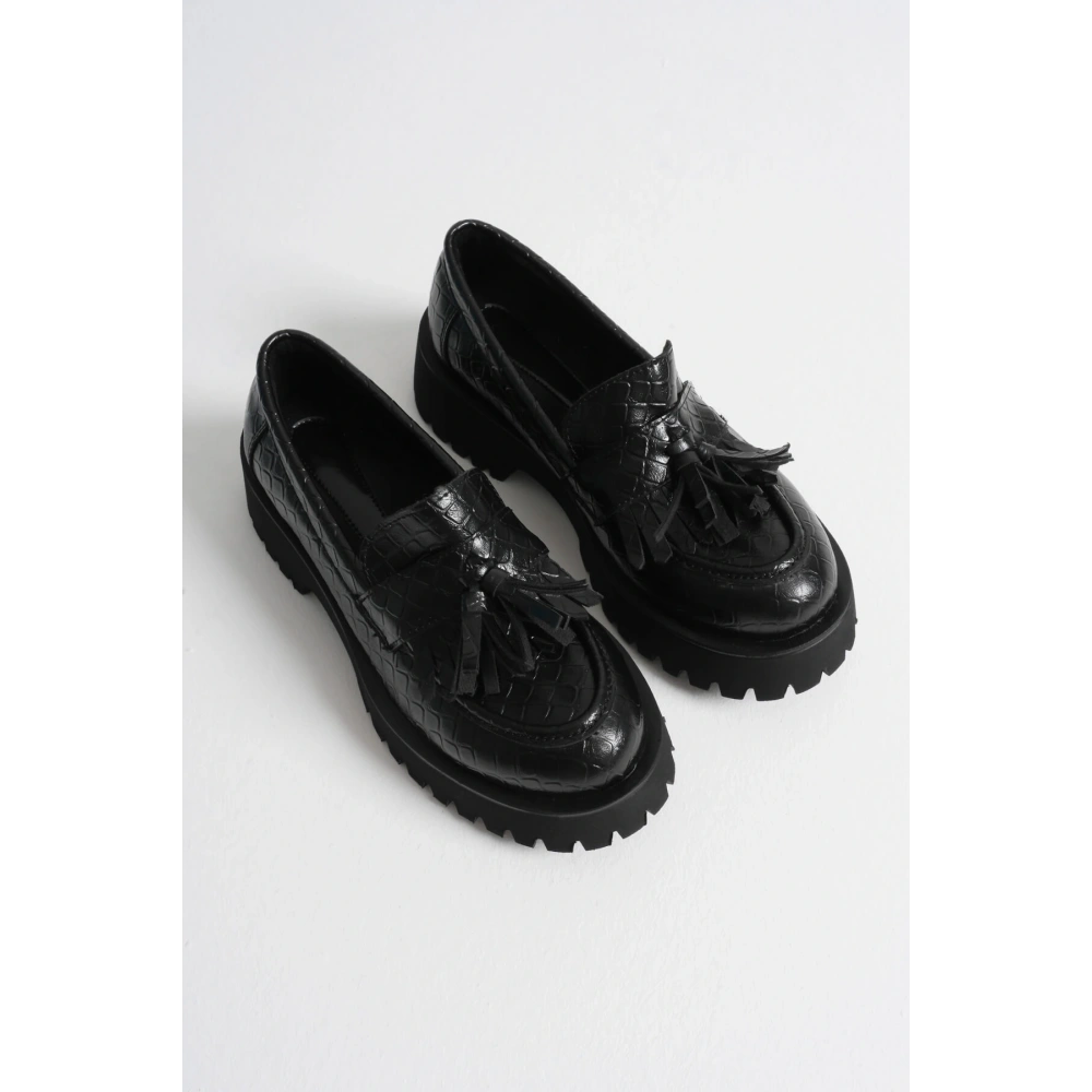 Mina Kadın Günlük Siyah Kroko Baskılı Loafer Ayakkabı