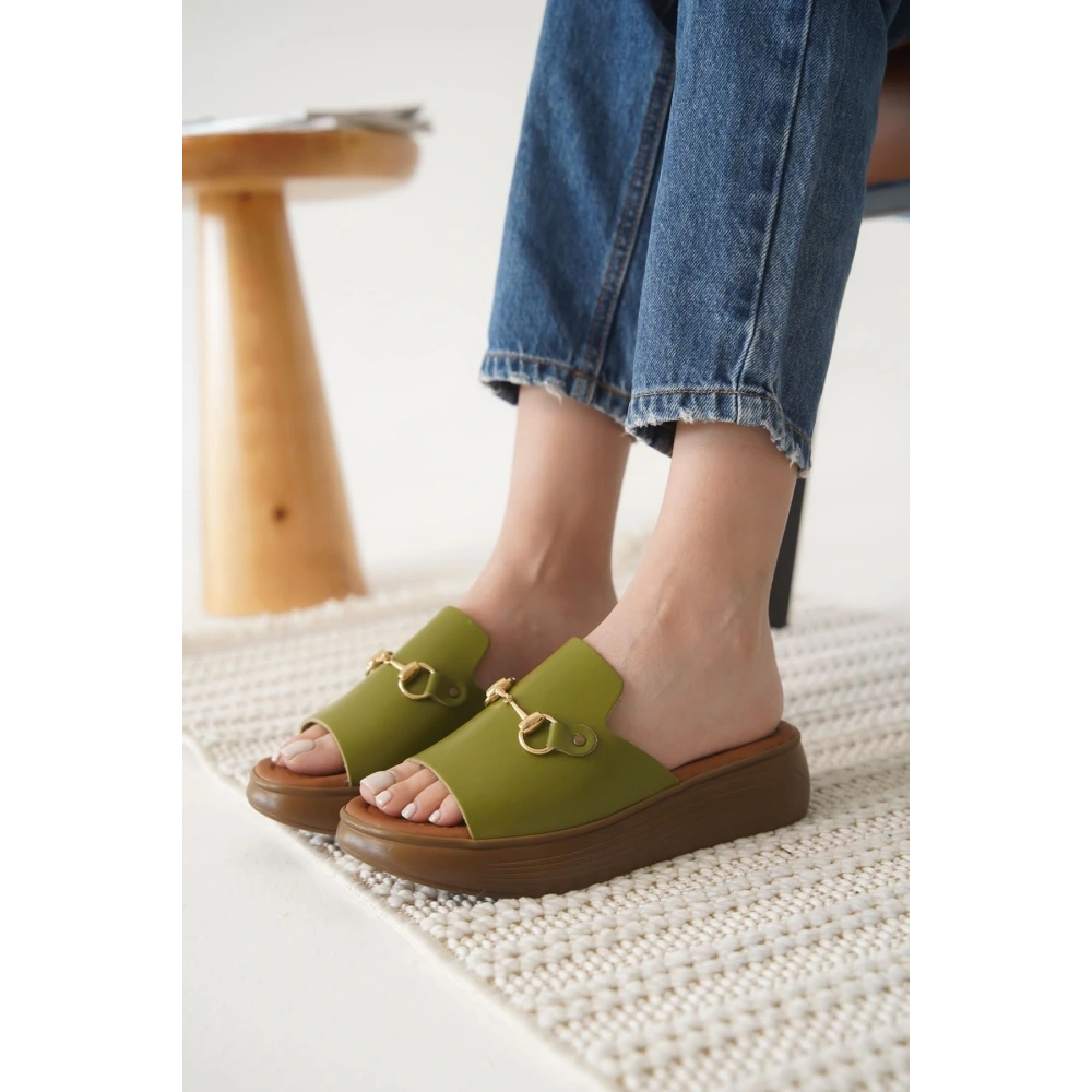 Haki Yeşili Hakiki Deri Terlik TR31MY62G