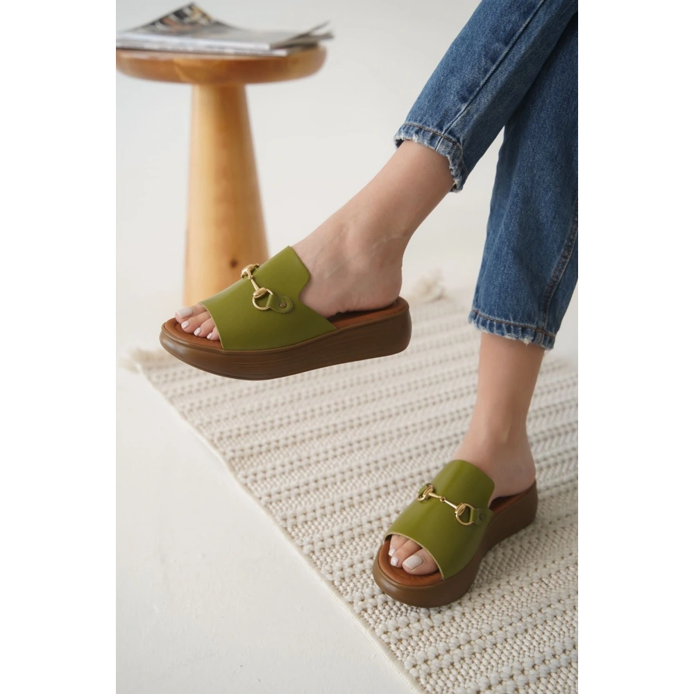 Haki Yeşili Hakiki Deri Terlik TR31MY62G