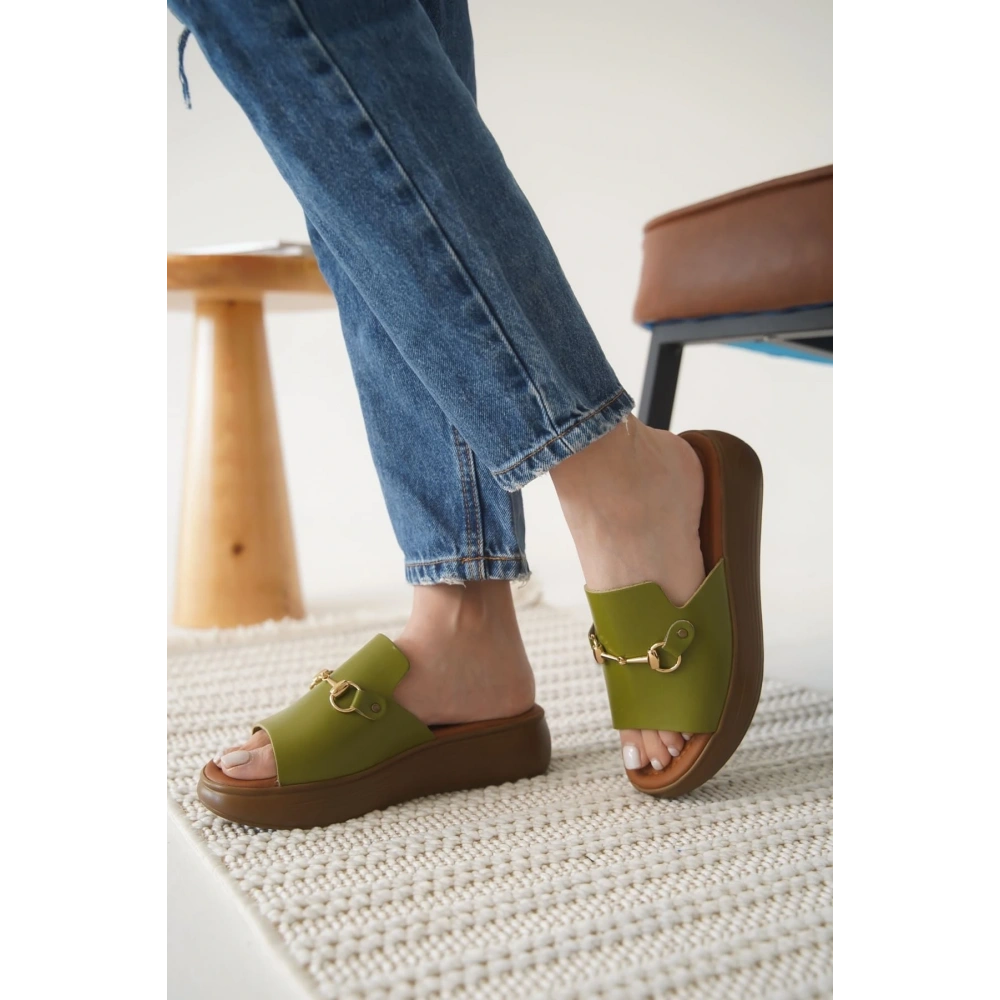 Haki Yeşili Hakiki Deri Terlik TR31MY62G