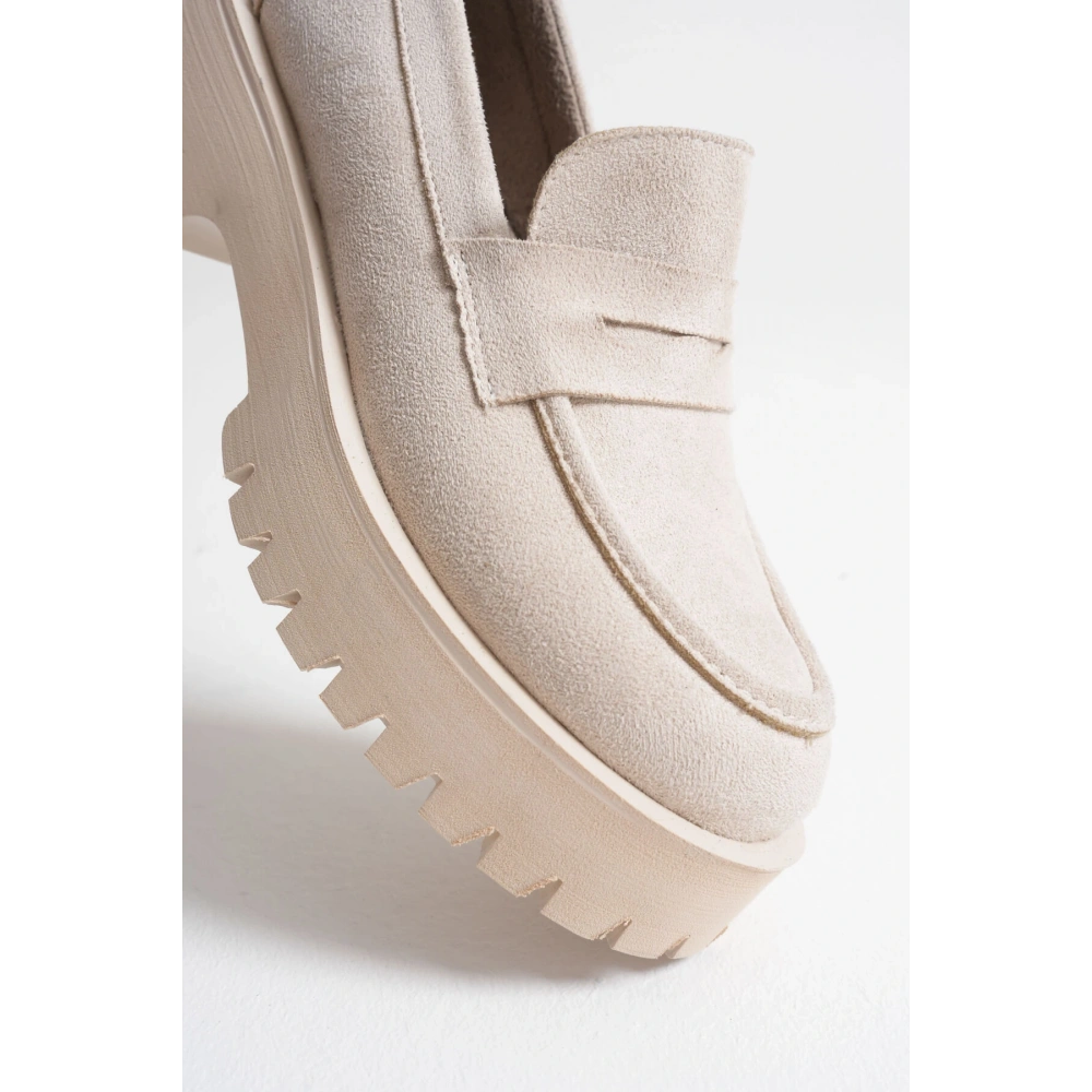 Noir Kadın Günlük Bej Süet Loafer Ayakkabı