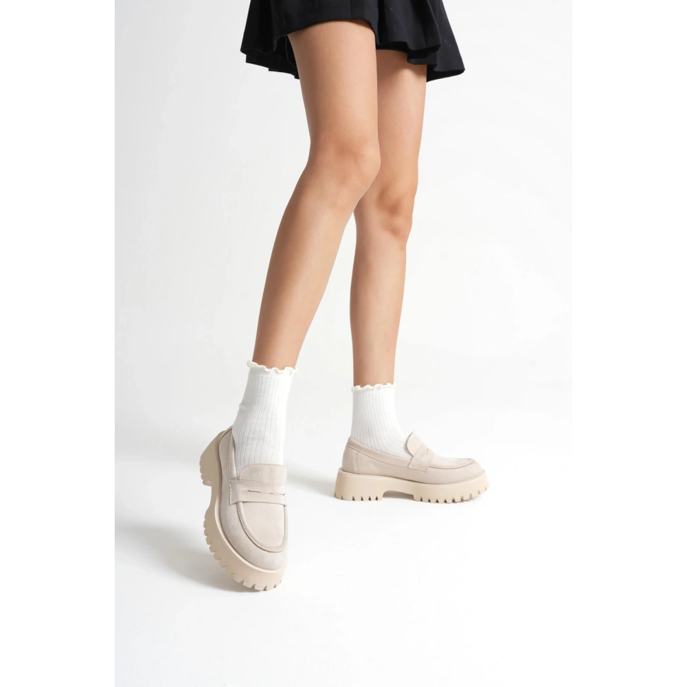 Noir Kadın Günlük Bej Süet Loafer Ayakkabı