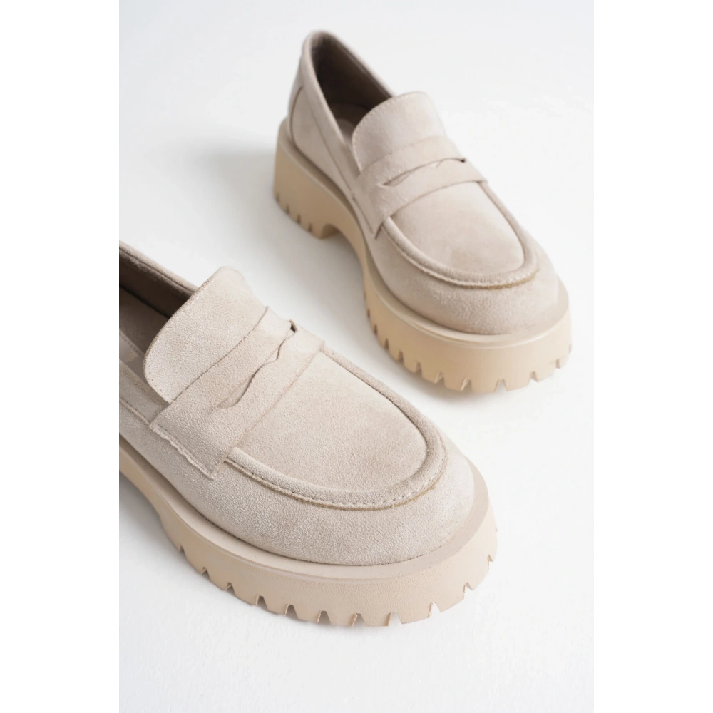 Noir Kadın Günlük Bej Süet Loafer Ayakkabı