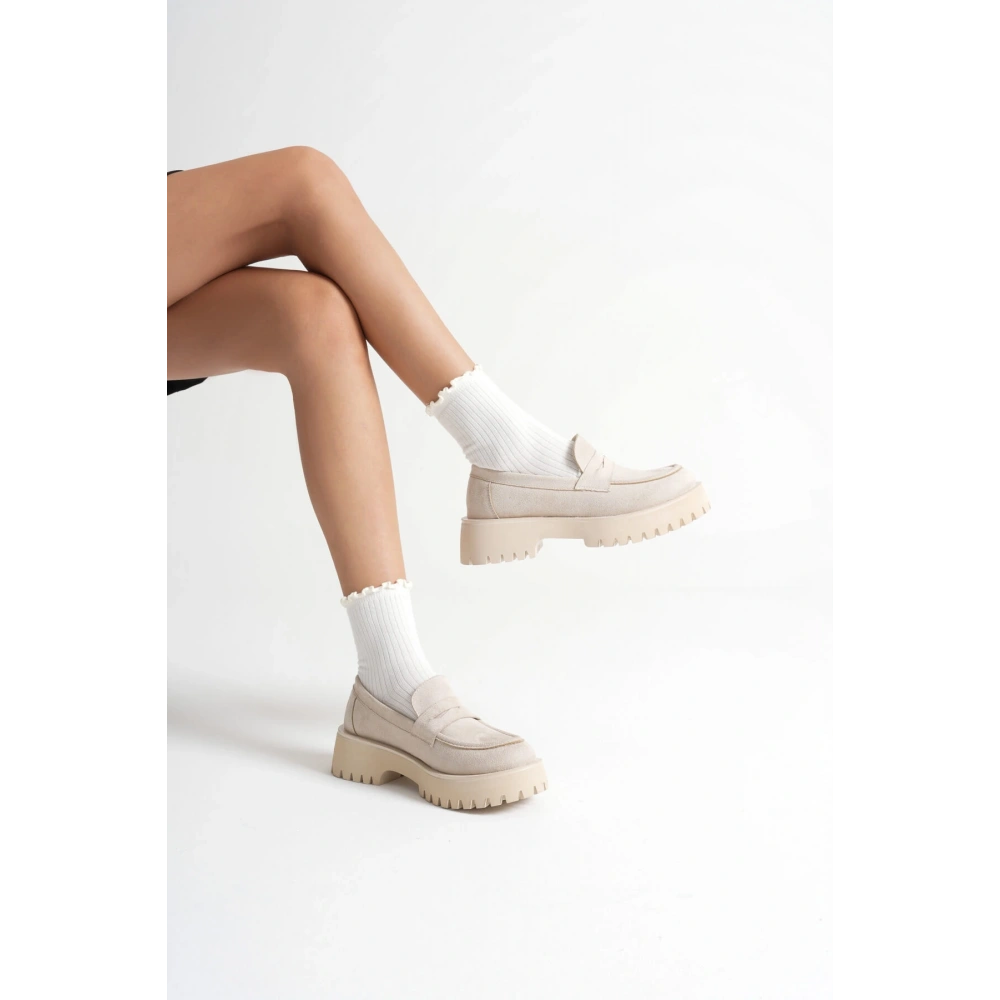 Noir Kadın Günlük Bej Süet Loafer Ayakkabı