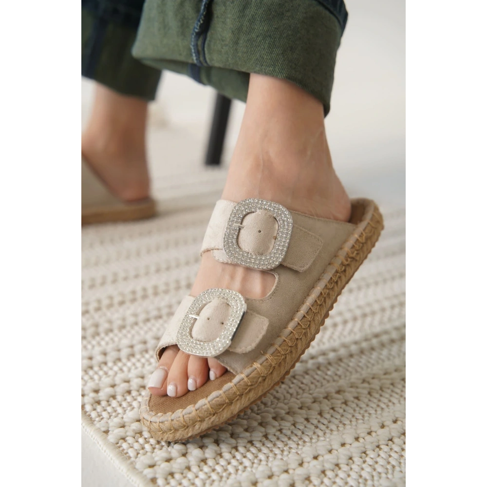 Süet Bej Taşlı Kadın Terlik TR35MY05B