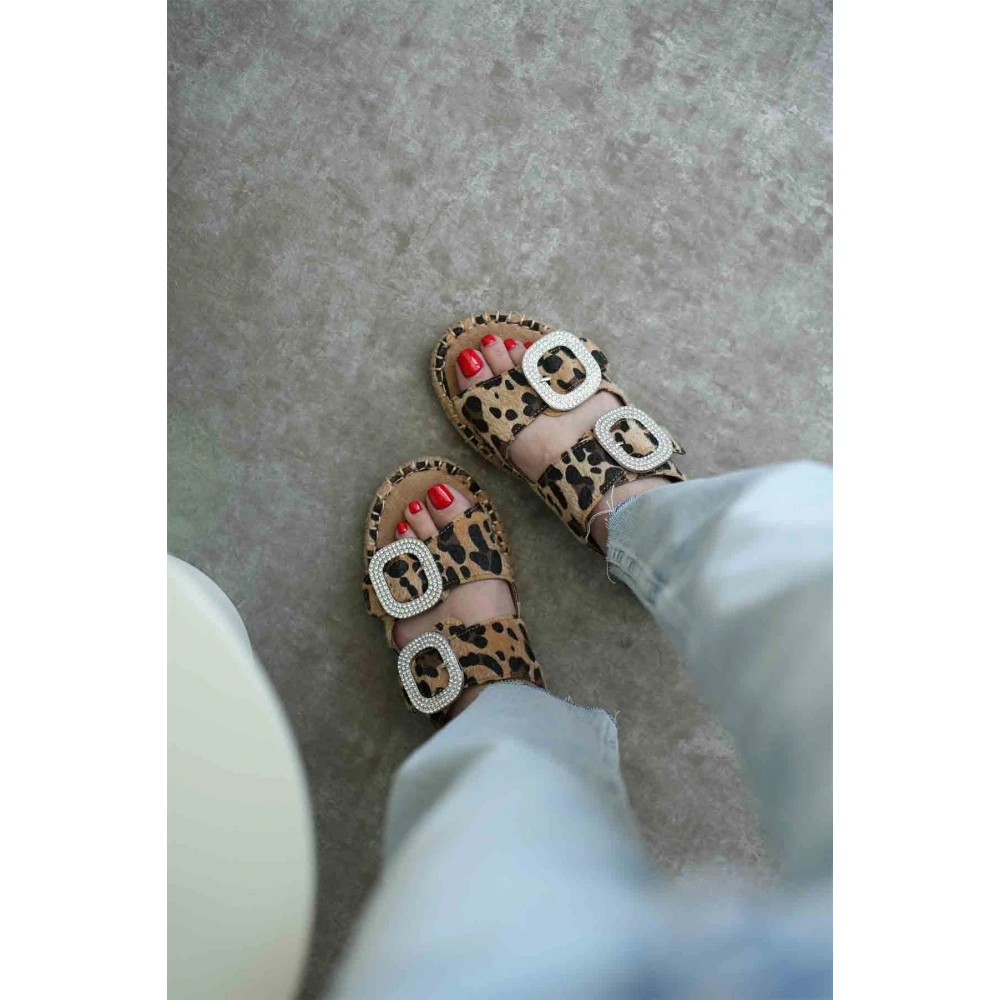 Süet Leopar Taşlı Kadın Terlik TR35MY05E