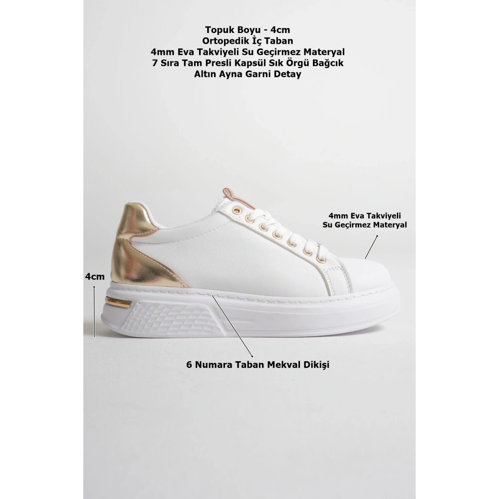 Vega Altın Detaylı Beyaz Kadın Spor Ayakkabı