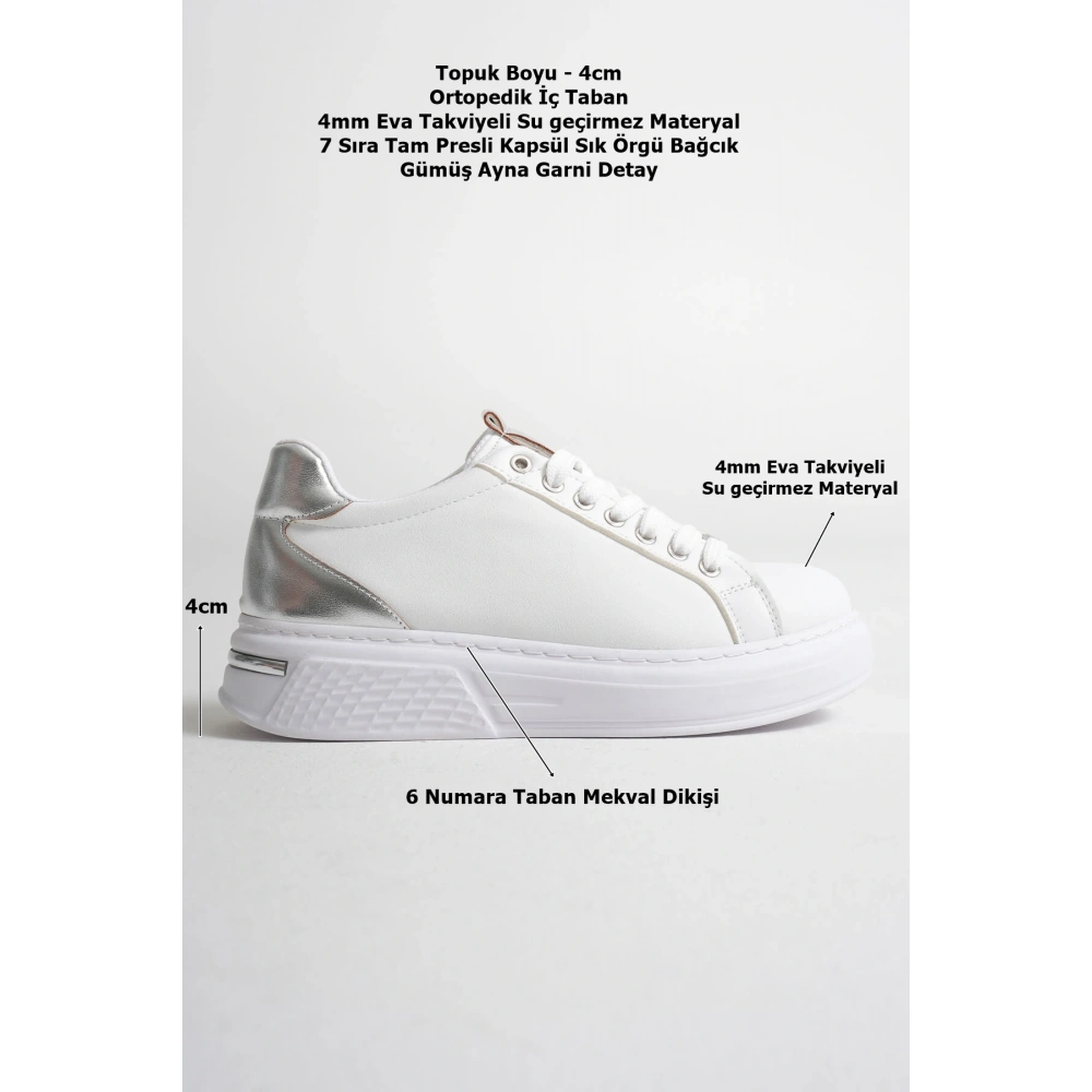 Vega Gümüş Detaylı Beyaz Kadın Spor Ayakkabı