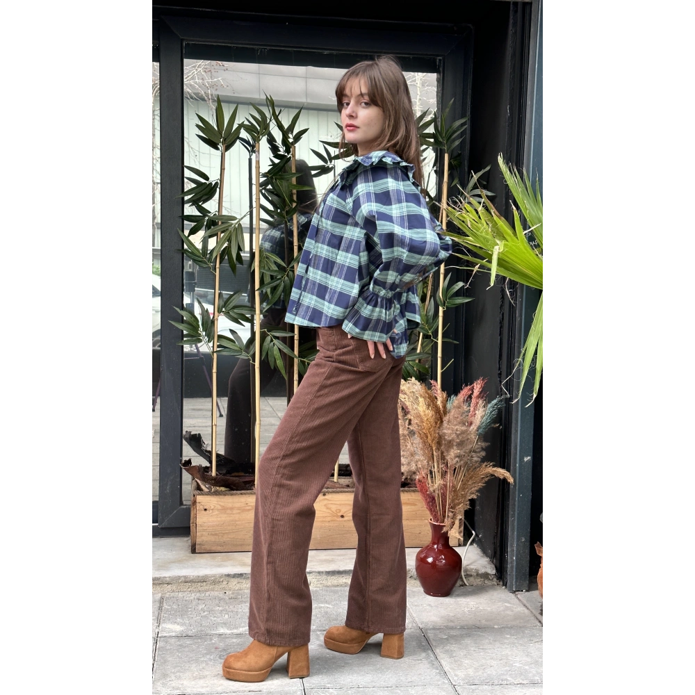 Kadın Bebe Yaka Yeşil Detaylı Kareli Gömlek