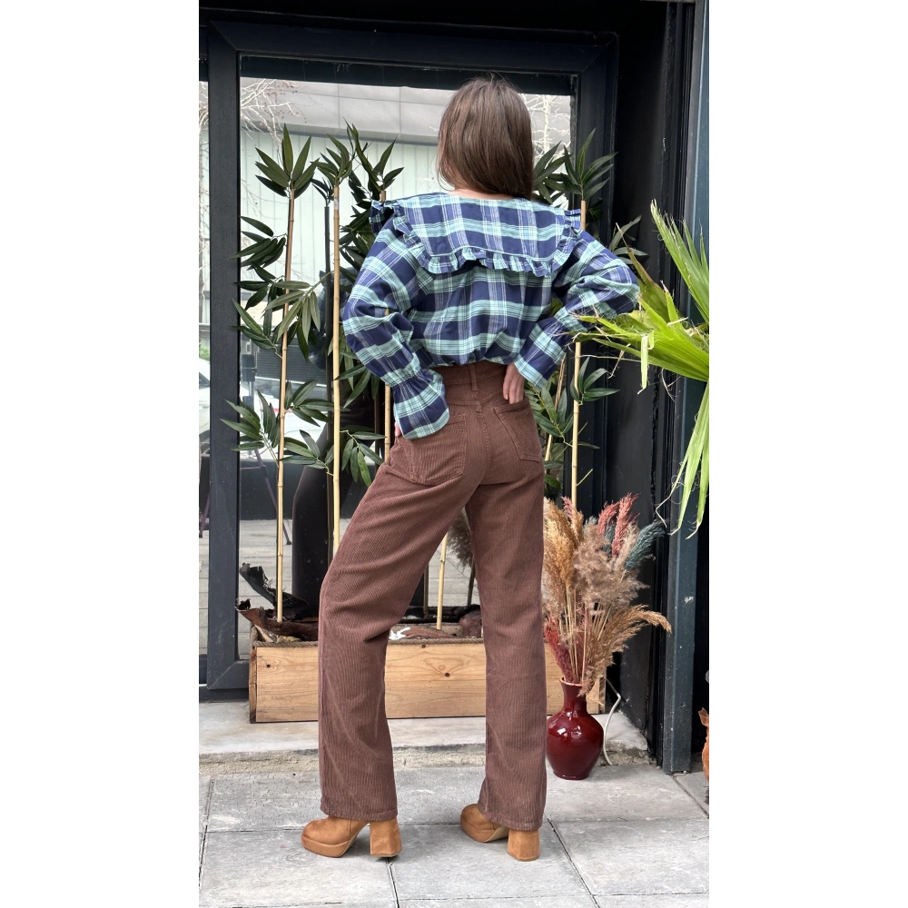 Kadın Bebe Yaka Yeşil Detaylı Kareli Gömlek