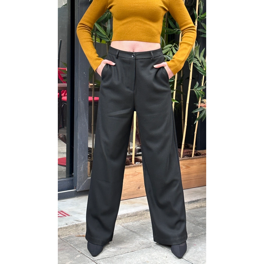 Kadın Bol Paça Kumaş Pantolon Siyah