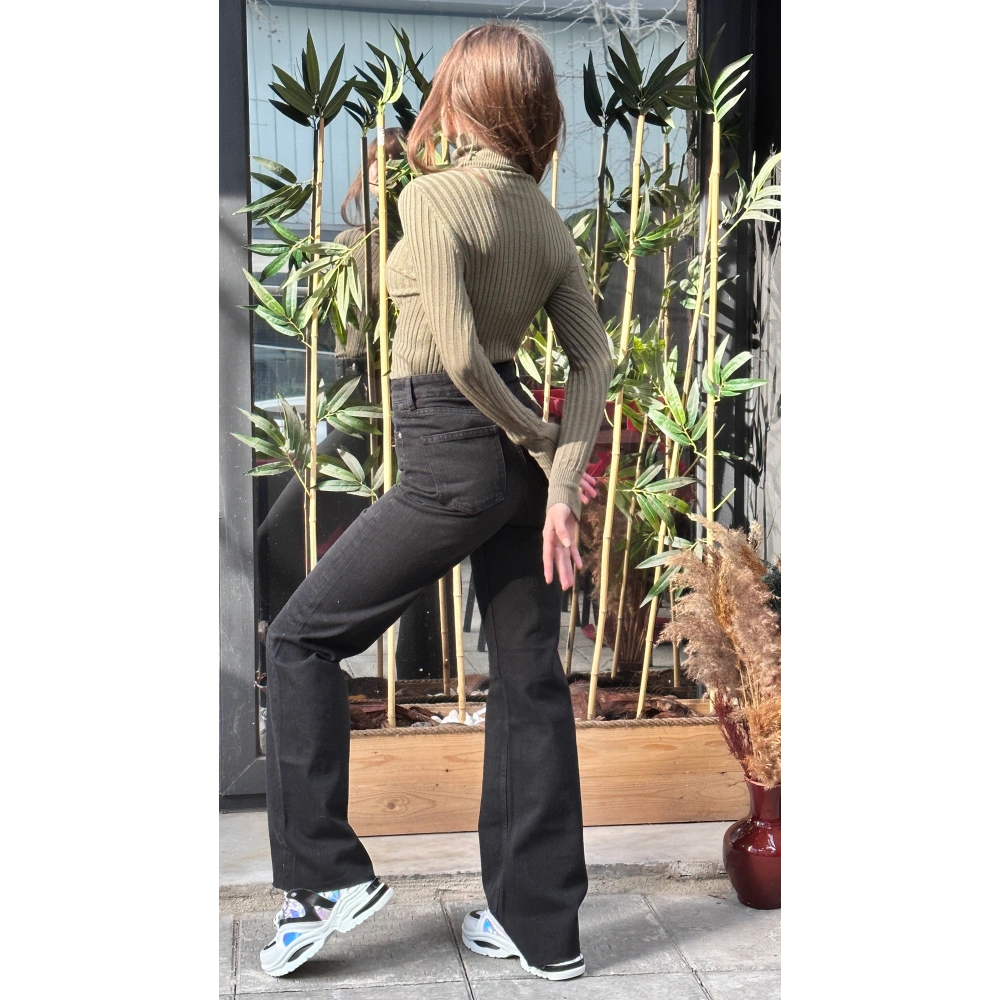 Kadın Haki Boğazlı Kazak