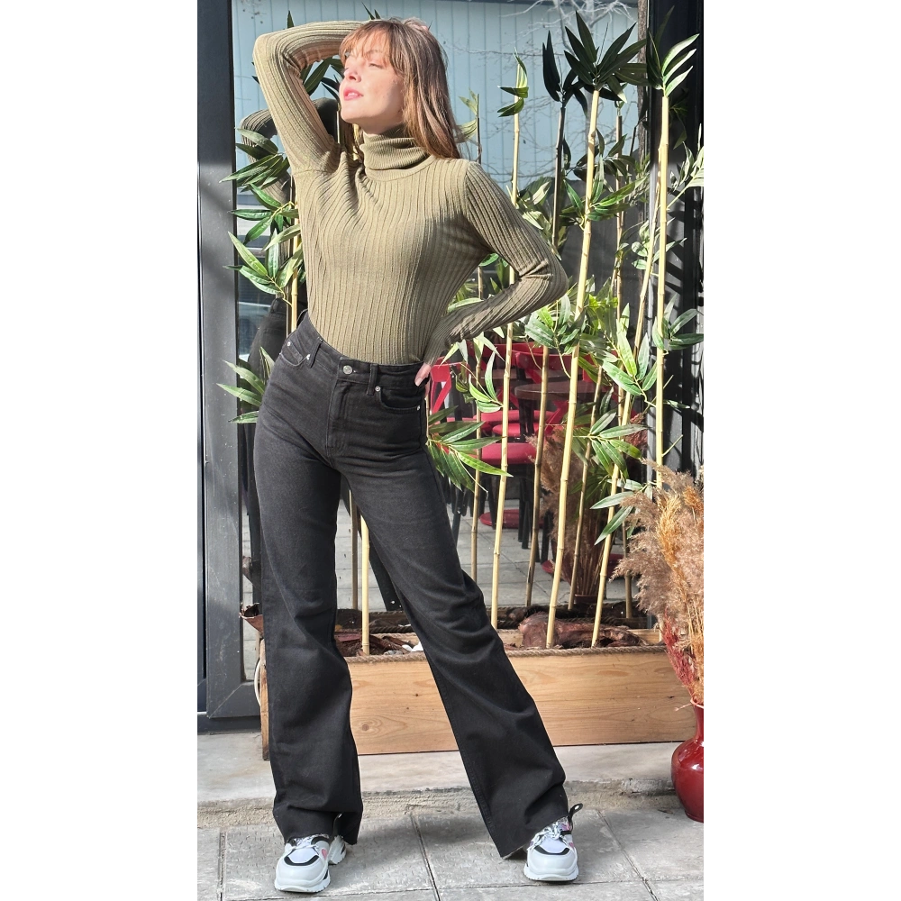 Kadın Haki Boğazlı Kazak