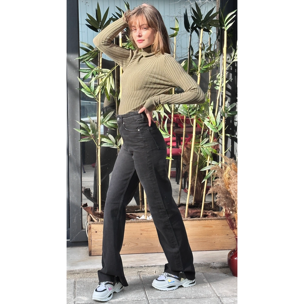 Kadın Haki Boğazlı Kazak