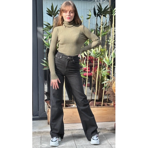 Kadın Haki Boğazlı Kazak