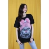 Bertha Kadın Siyah Kedi Baskılı T-shirt