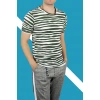 Erkek Haki/Beyaz Çizgili T-shirt
