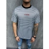 Erkek Beyaz Çizgili Siyah Tshirt