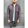 Erkek Gri-Bordo Çizgili Slim-Fit Gömlek