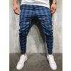 Erkek Mavi Ekose Jogger Pantolon