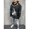 Erkek Siyah-Beyaz Baskılı Sweatshirt