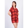 Kadın Kırmızı Ekose Şortlu Pijama Takımı