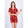 Kadın Kırmızı Ekose Şortlu Pijama Takımı