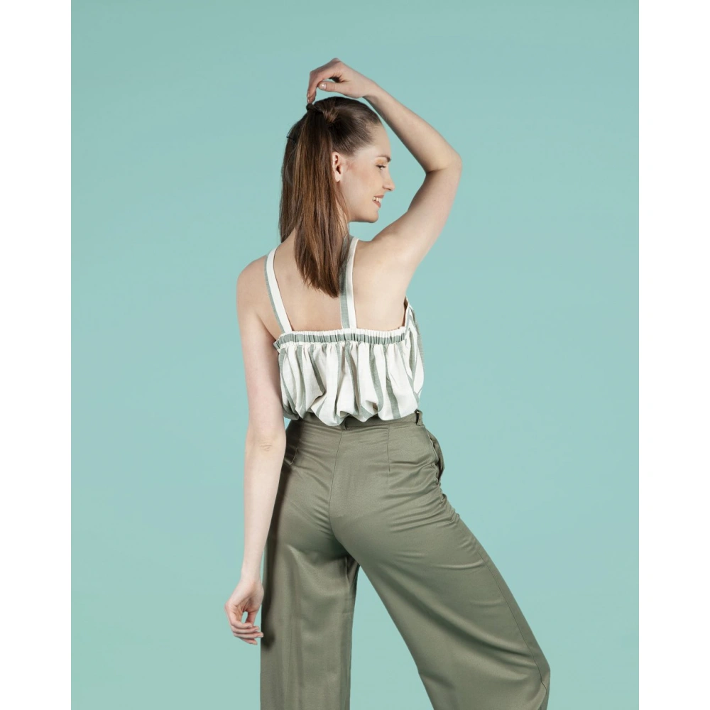 Aida Kadın Haki/Ekru Çizgili Askılı Bluz