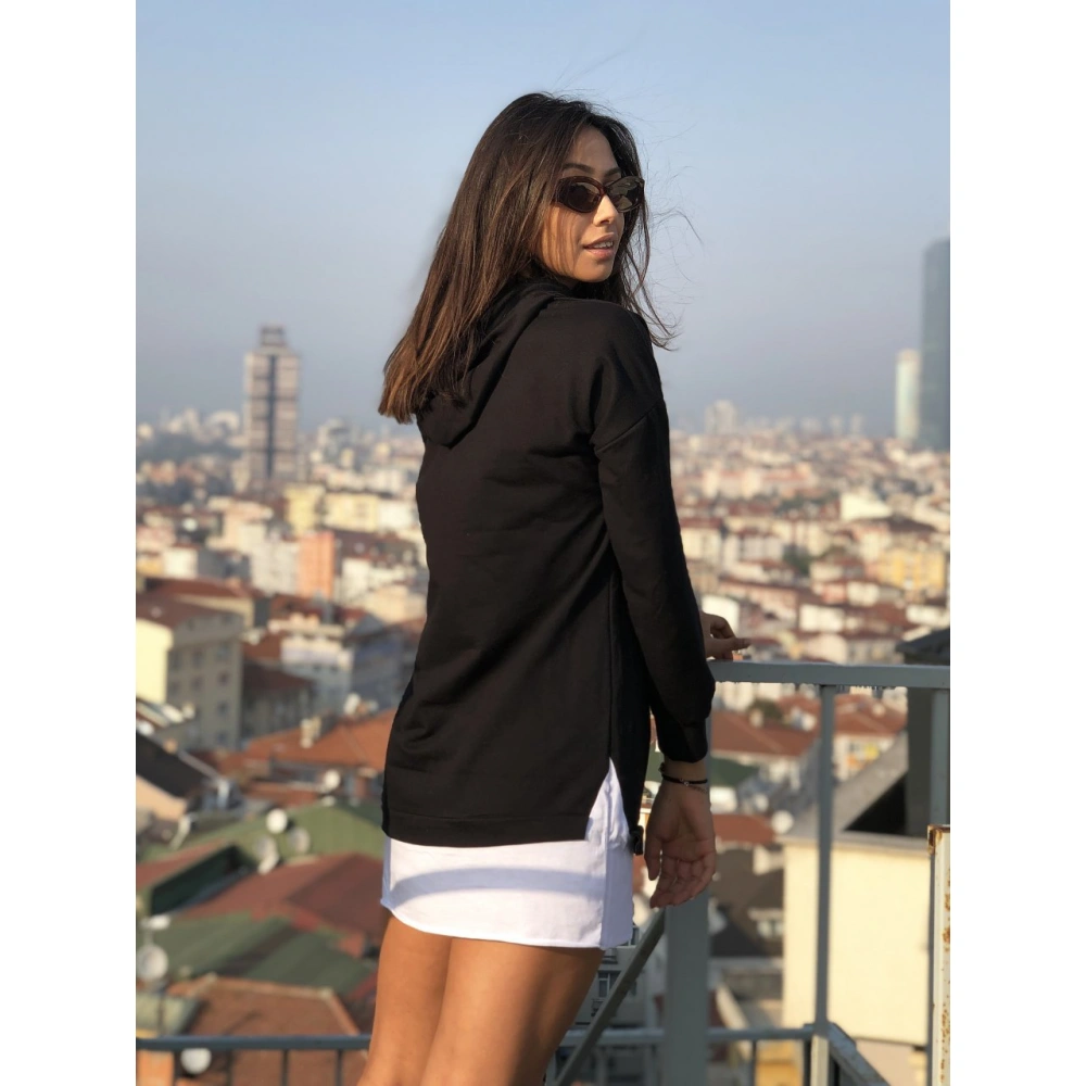 Celestia Siyah Kapşonlu Kadın Sweat