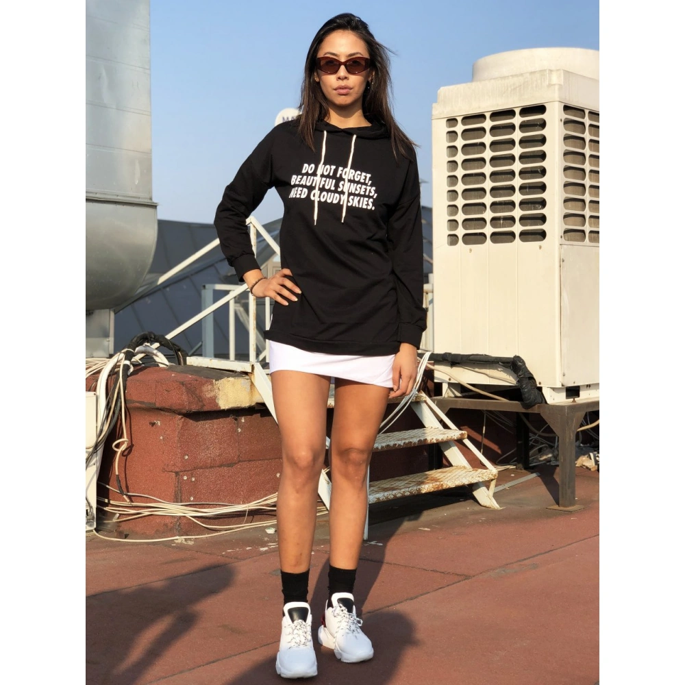 Celestia Siyah Kapşonlu Kadın Sweat
