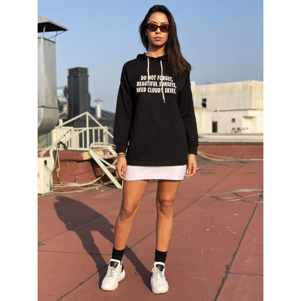 Celestia Siyah Kapşonlu Kadın Sweat