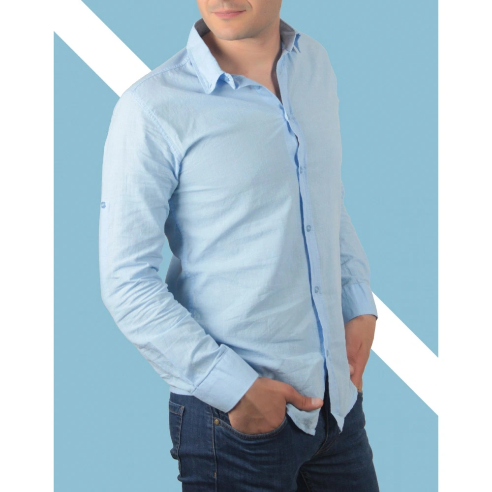 Chung Erkek Açık Mavi Keten Gömlek