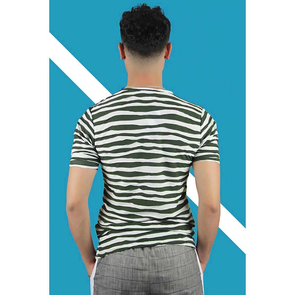 Erkek Haki/Beyaz Çizgili T-shirt