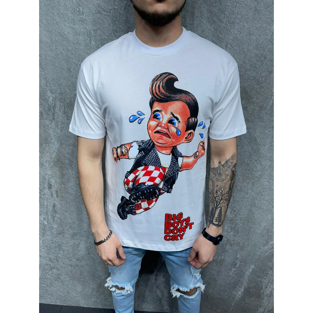 Erkek Ağlayan Figürlü Beyaz T-shirt