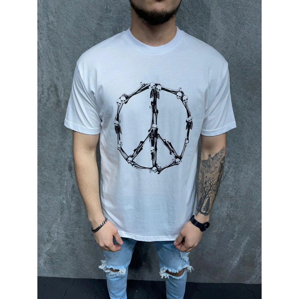 Erkek Beyaz Kurukafa Detaylı T-shirt