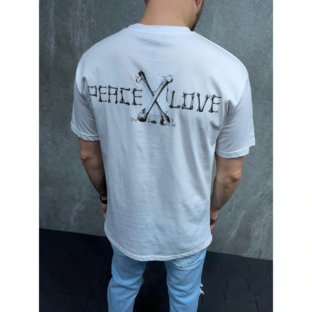 Erkek Beyaz Kurukafa Detaylı T-shirt